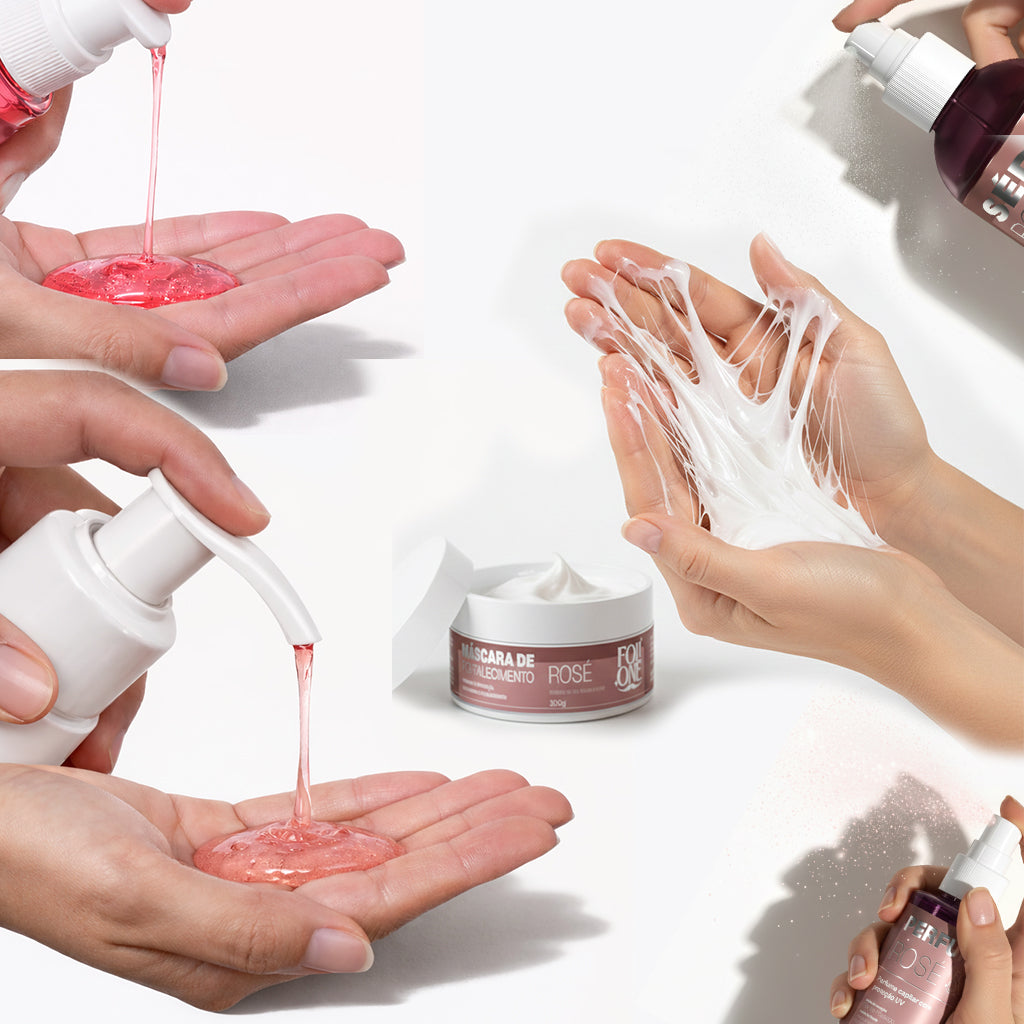 Kit Rosé, Shampoo, Máscara, Serum, Perfume e Óleo Supremo